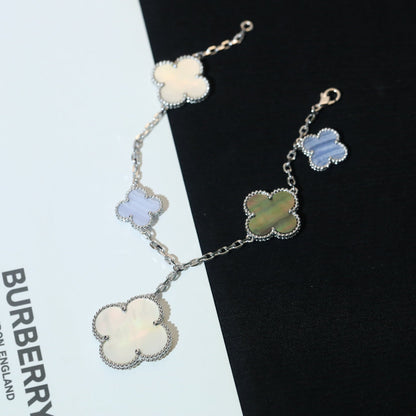 [Panda Jewelry]CLOVER BRACELET 5 MOTIFS MOP CHALCEDONY SILVER