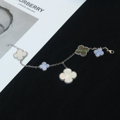 [Panda Jewelry]CLOVER BRACELET 5 MOTIFS MOP CHALCEDONY SILVER