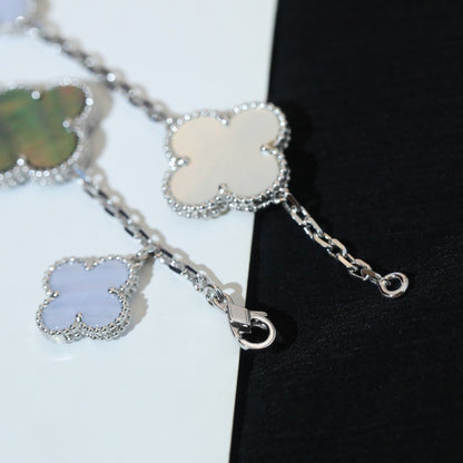 [Panda Jewelry]CLOVER BRACELET 5 MOTIFS MOP CHALCEDONY SILVER