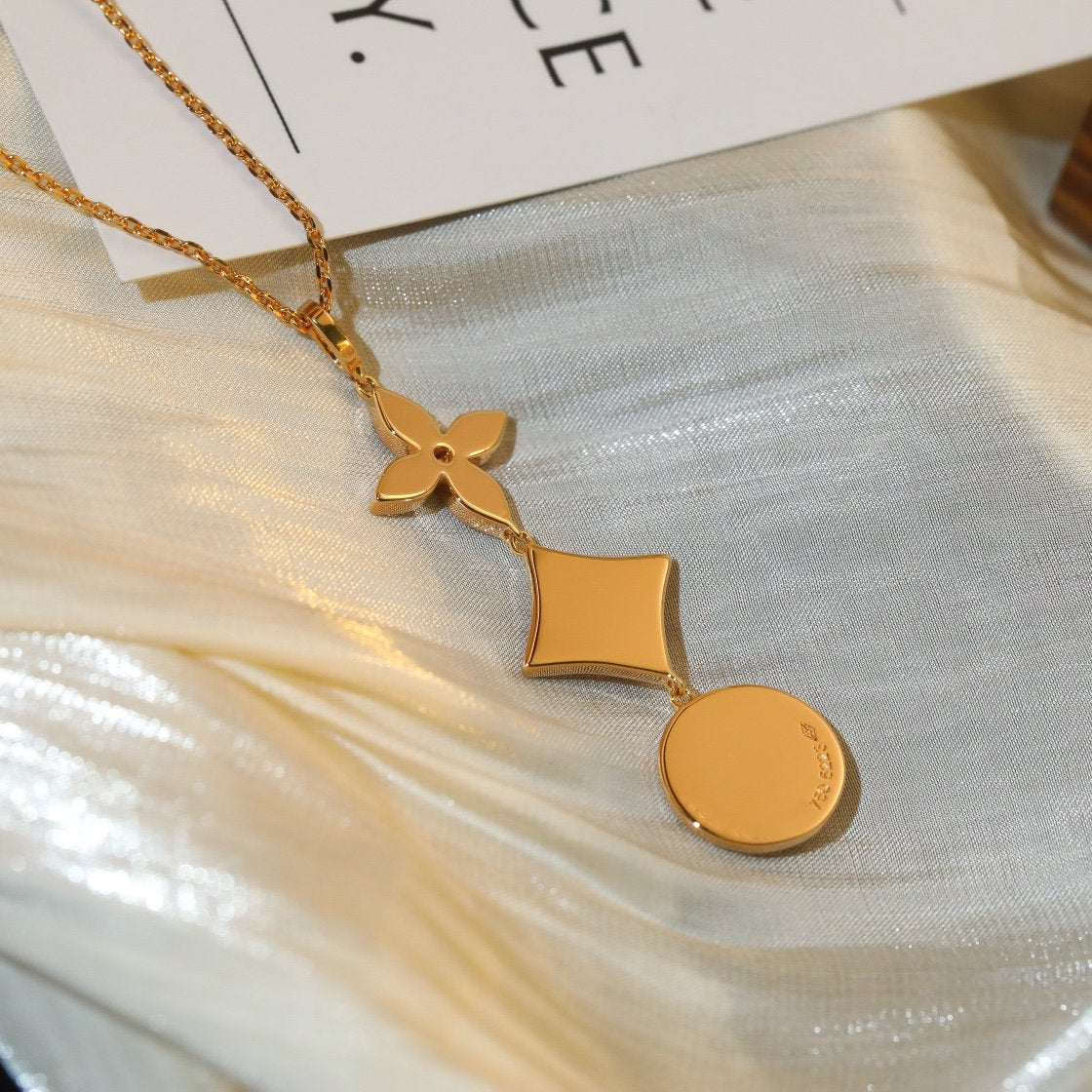 [Panda Jewelry]STAR AND SUN DIAMOND PINK GOLD NECKLACE