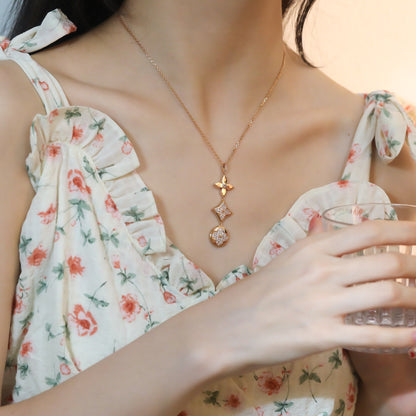 [Panda Jewelry]STAR AND SUN DIAMOND PINK GOLD NECKLACE