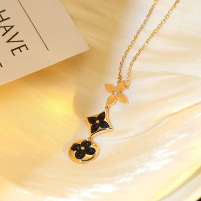 [Panda Jewelry]STAR AND SUN ONYX PINK GOLD NECKLACE
