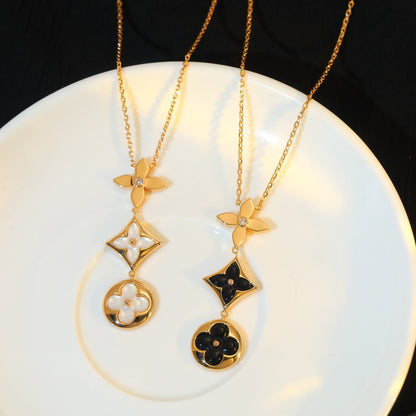 [Panda Jewelry]STAR AND SUN ONYX PINK GOLD NECKLACE