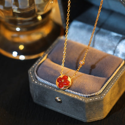 [Panda Jewelry]SUN PEDANT PINK GOLD 1 DIAMOND NECKLACE