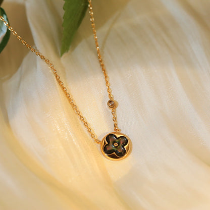 [Panda Jewelry]SUN PEDANT PINK GOLD 1 DIAMOND NECKLACE