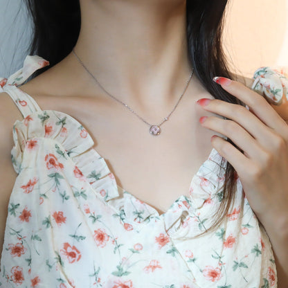 [Panda Jewelry]SUN PEDANT PINK GOLD 1 DIAMOND NECKLACE
