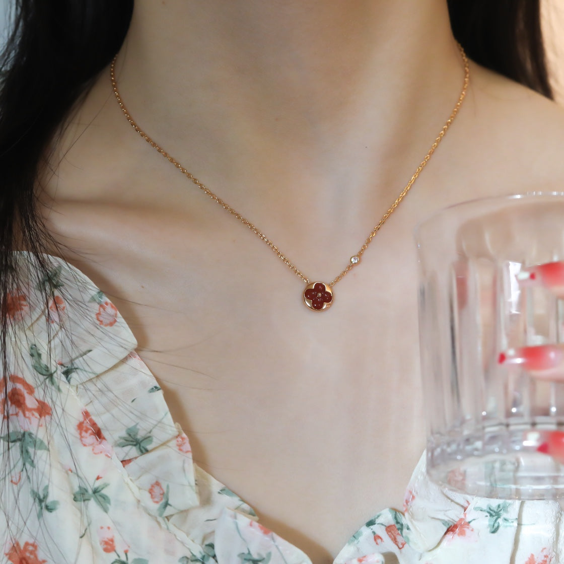 [Panda Jewelry]SUN PEDANT PINK GOLD 1 DIAMOND NECKLACE