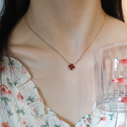 [Panda Jewelry]SUN PEDANT PINK GOLD 1 DIAMOND NECKLACE