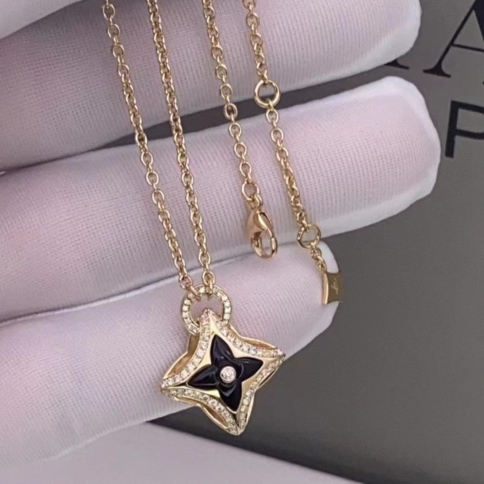 [Panda Jewelry]STAR PEDANT PINK GOLD DIAMOND NECKLACE