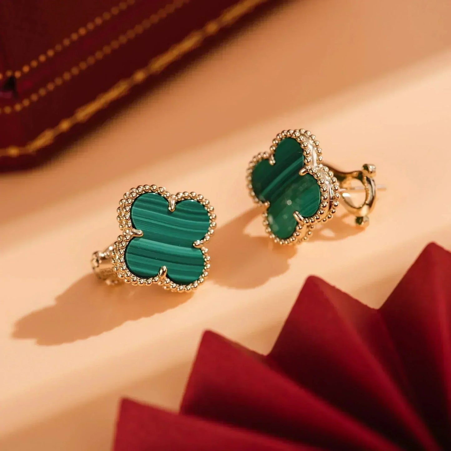 [Panda Jewelry]CLOVER MEDIUM 1 MOTIFS MALACHITE  EARRINGS