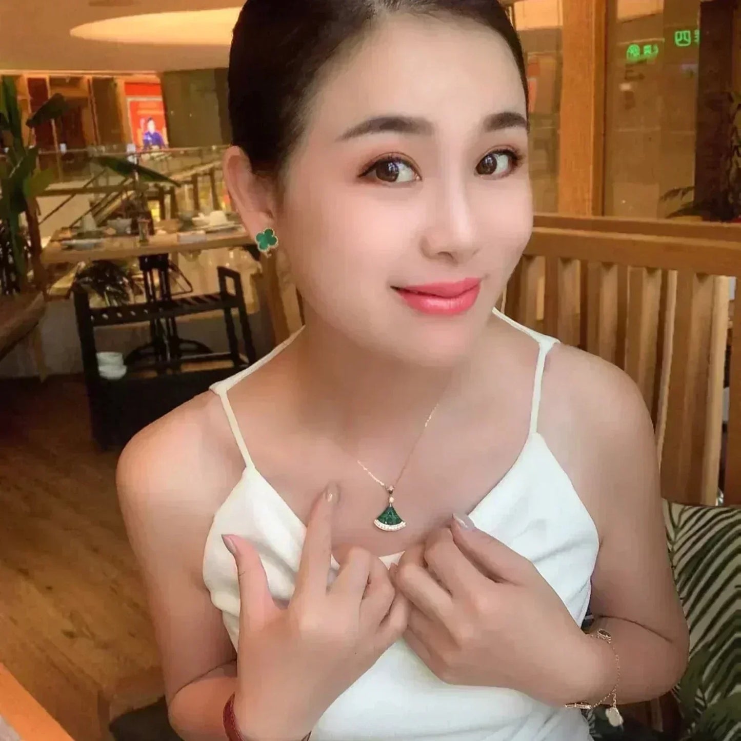 [Panda Jewelry]CLOVER MEDIUM 1 MOTIFS MALACHITE  EARRINGS