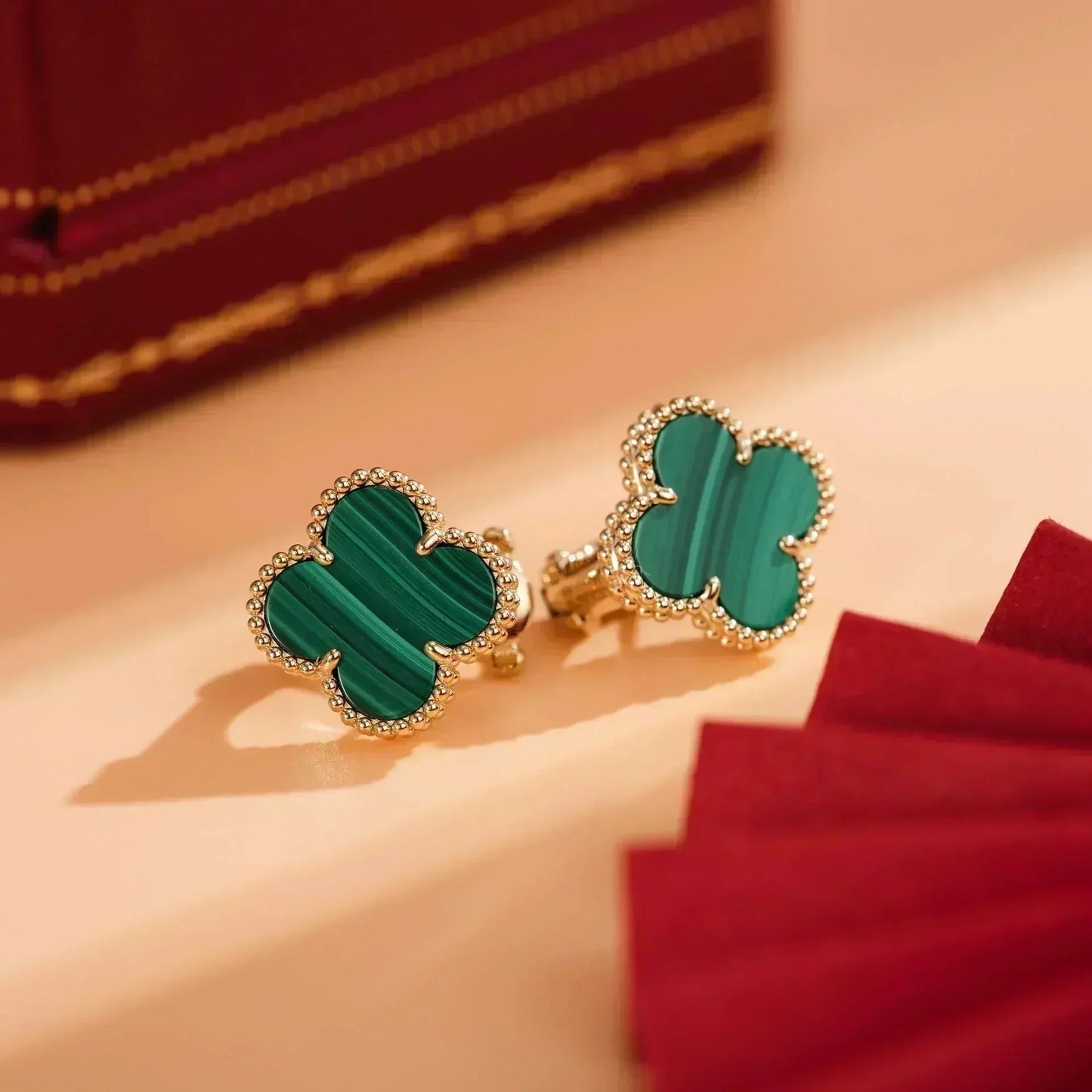 [Panda Jewelry]CLOVER MEDIUM 1 MOTIFS MALACHITE  EARRINGS