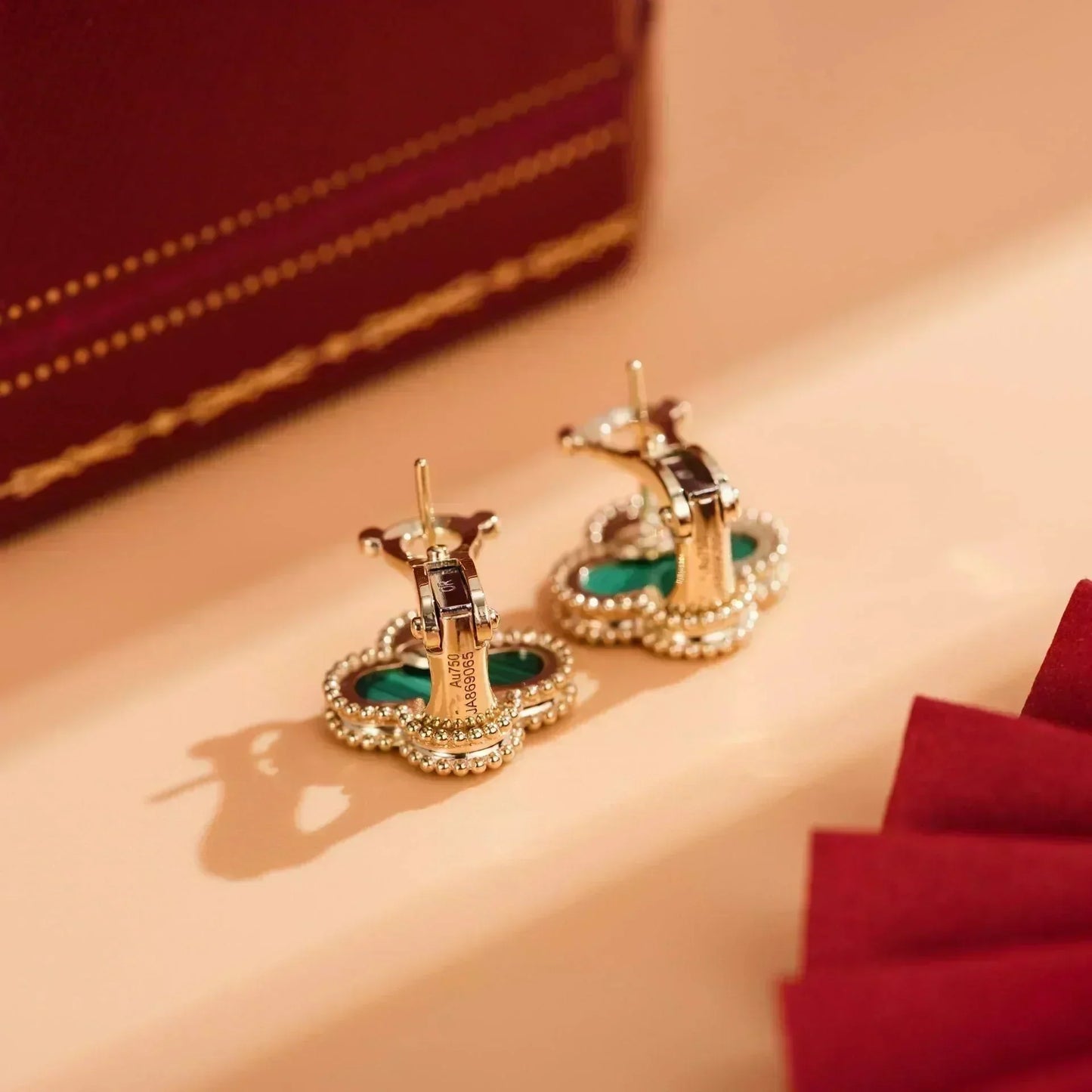 [Panda Jewelry]CLOVER MEDIUM 1 MOTIFS MALACHITE  EARRINGS