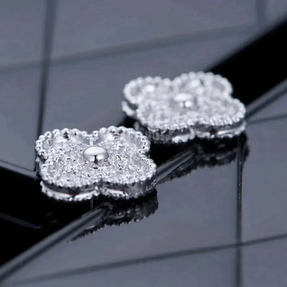 [Panda Jewelry]CLOVER 1 MOTIFS DIAMOND STUD EARRINGS SILVER