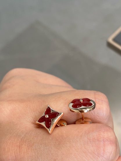 [Panda Jewelry]STAR AND SUN PINK GOLD CARNELIAN STUD EARRINGS