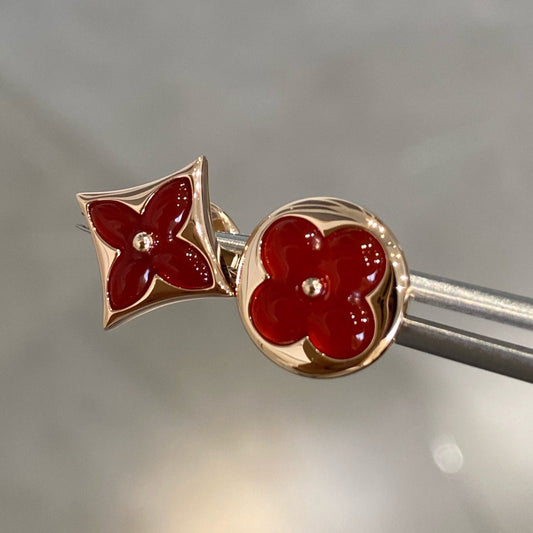 [Panda Jewelry]STAR AND SUN PINK GOLD CARNELIAN STUD EARRINGS