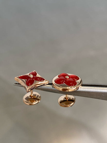 [Panda Jewelry]STAR AND SUN PINK GOLD CARNELIAN STUD EARRINGS