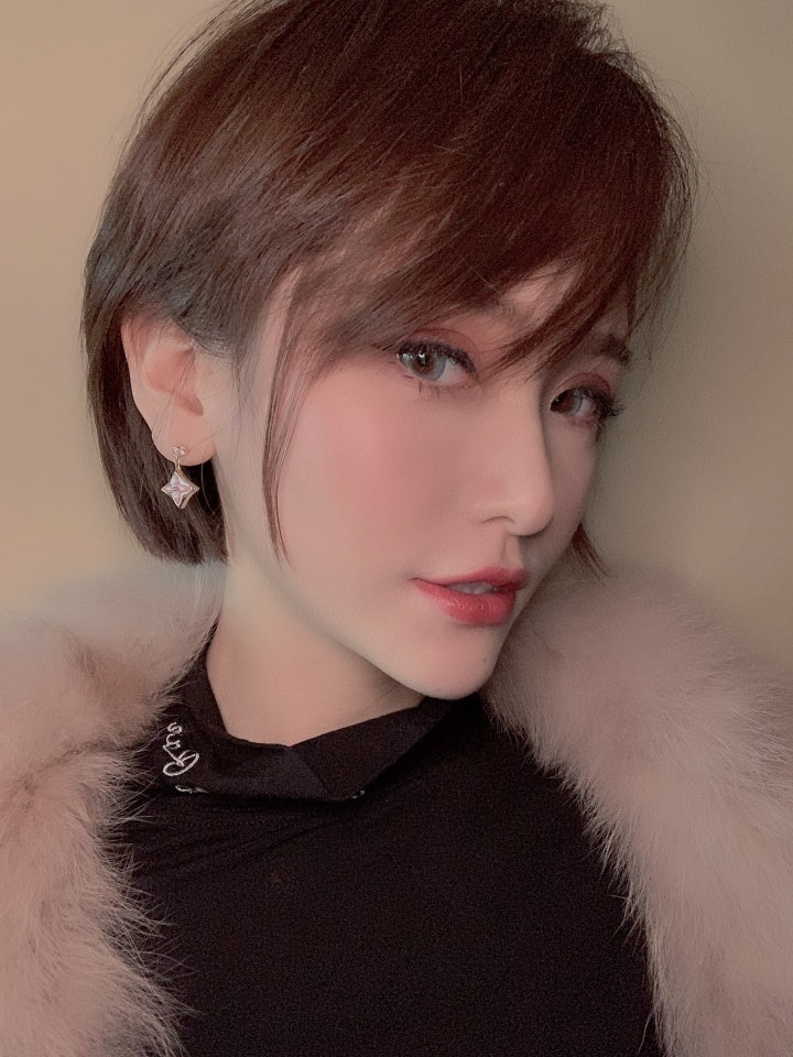 [Panda Jewelry]DOUBLE STAR PINK GOLD MOP DROP EARRINGS