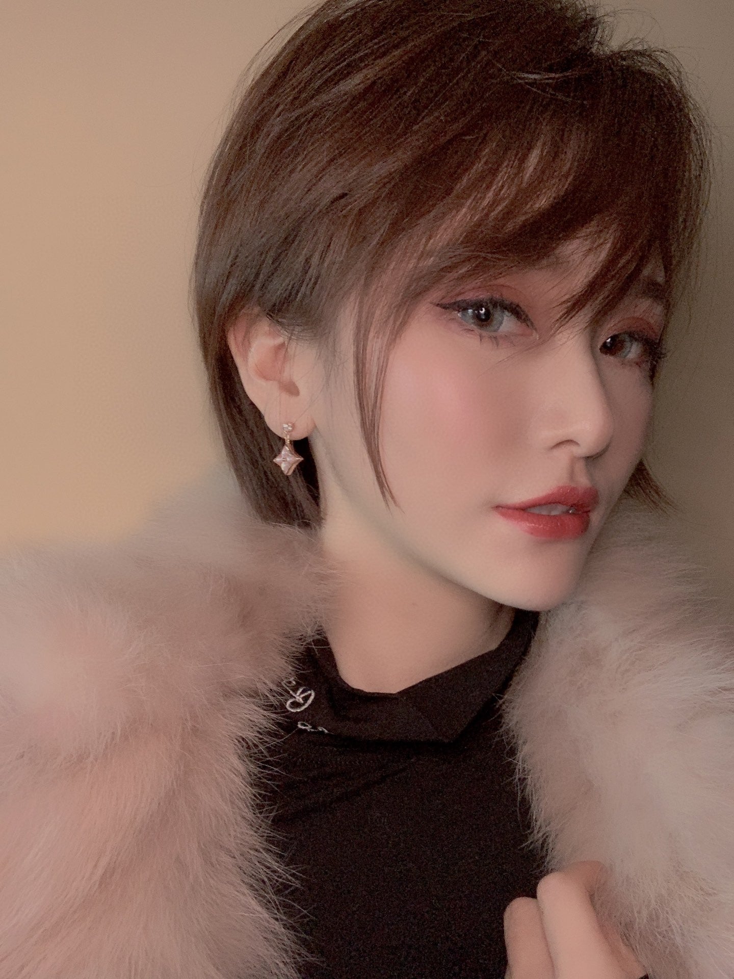 [Panda Jewelry]DOUBLE STAR PINK GOLD MOP DROP EARRINGS