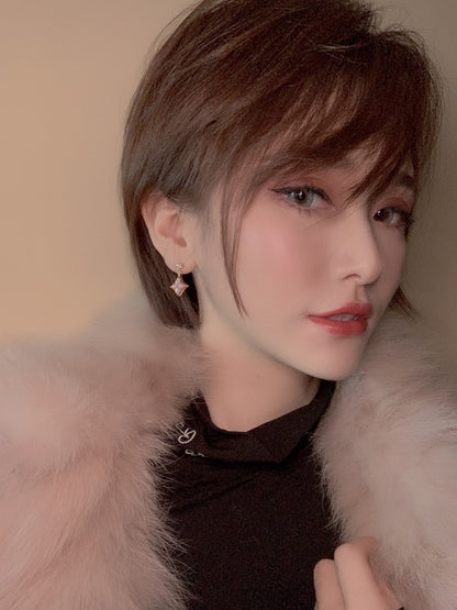 [Panda Jewelry]DOUBLE STAR PINK GOLD MOP DROP EARRINGS