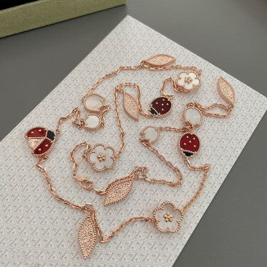 [Panda Jewelry]LUCKY SPRING 15 MOTIFS ROSE GOLD NECKLACE