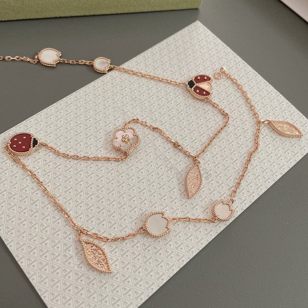 [Panda Jewelry]LUCKY SPRING 15 MOTIFS ROSE GOLD NECKLACE