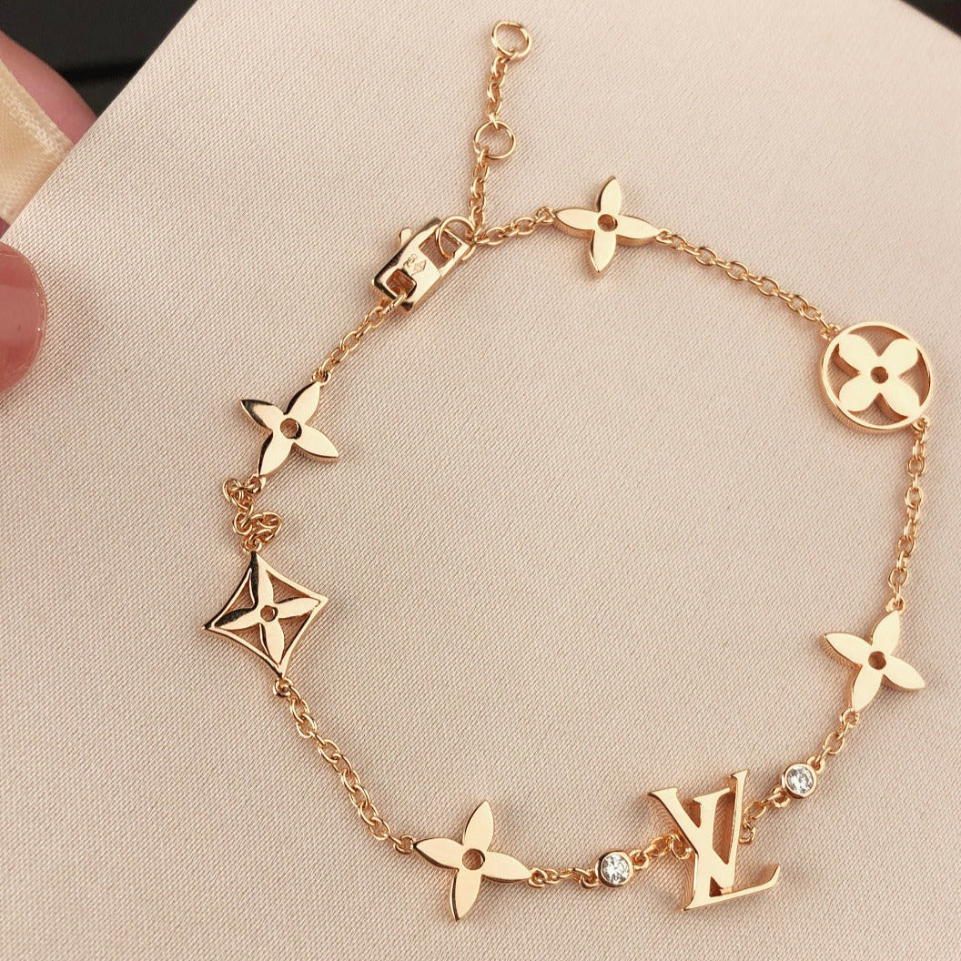 [Panda Jewelry]STAR AND SUN 7 MOTIFS GOLD BRACELET