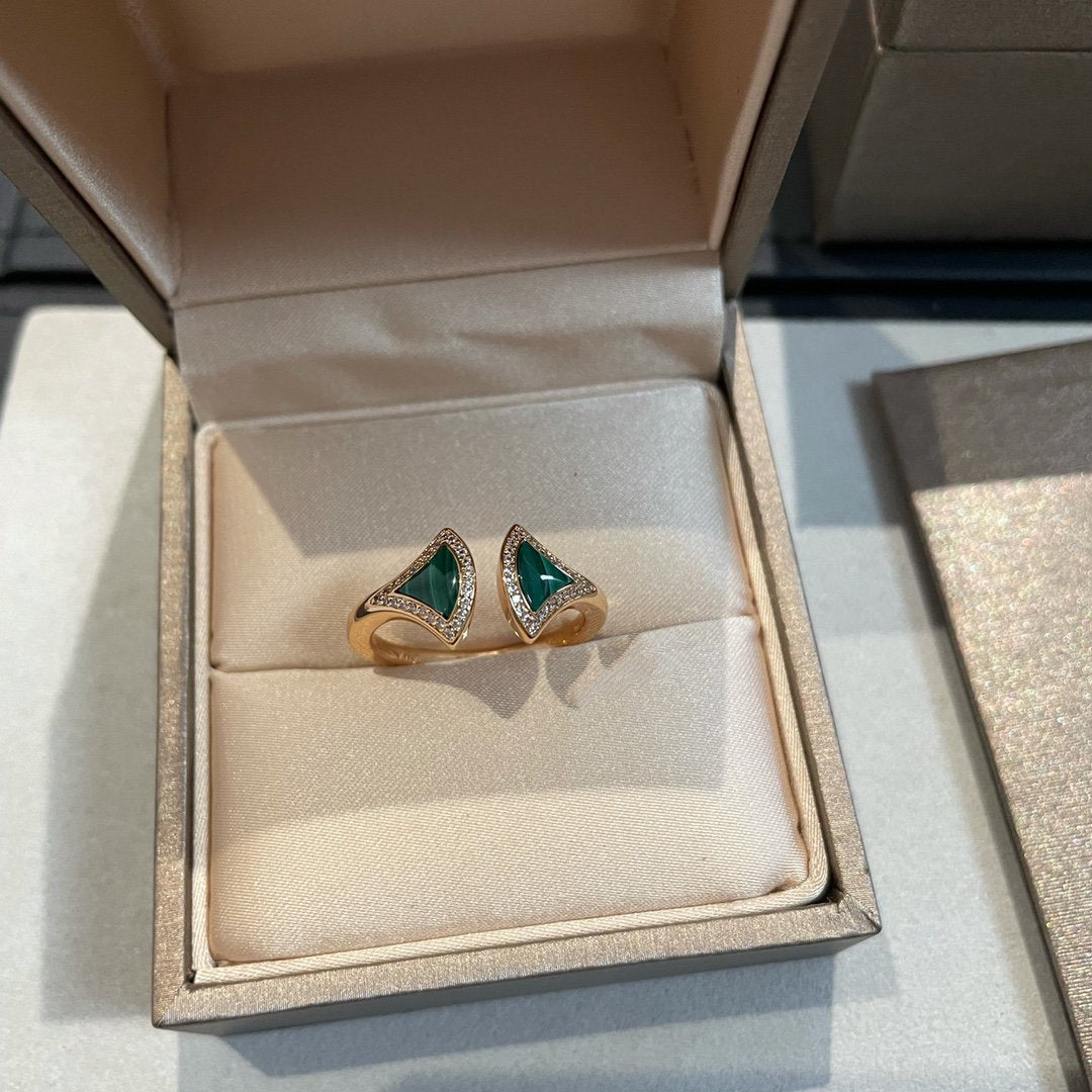 [Panda Jewelry]DREAM MALACHITE DIAMOND OPEN RING