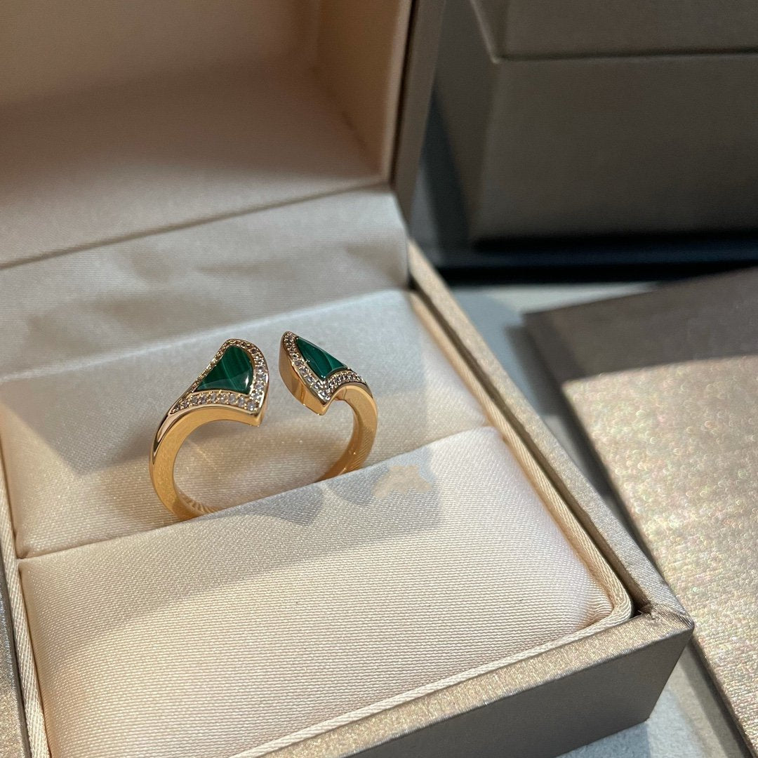 [Panda Jewelry]DREAM MALACHITE DIAMOND OPEN RING