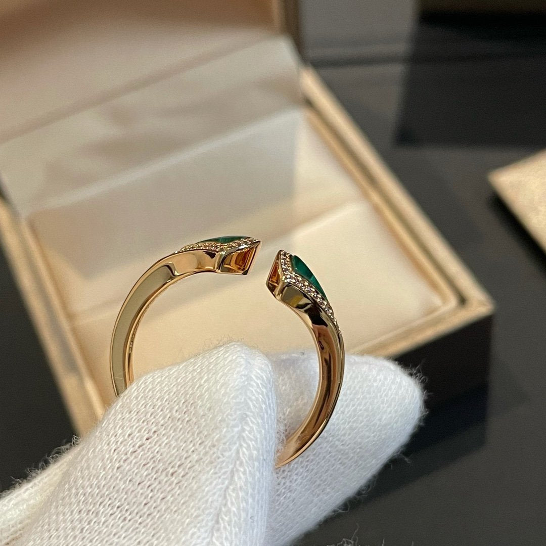 [Panda Jewelry]DREAM MALACHITE DIAMOND OPEN RING