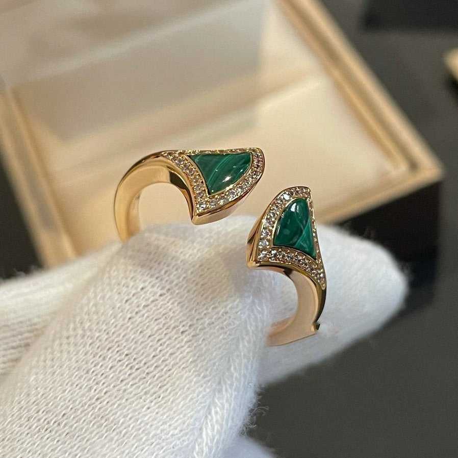 [Panda Jewelry]DREAM MALACHITE DIAMOND OPEN RING