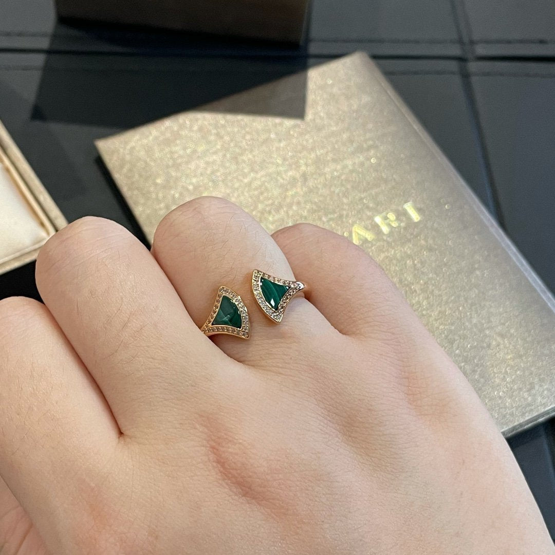 [Panda Jewelry]DREAM MALACHITE DIAMOND OPEN RING