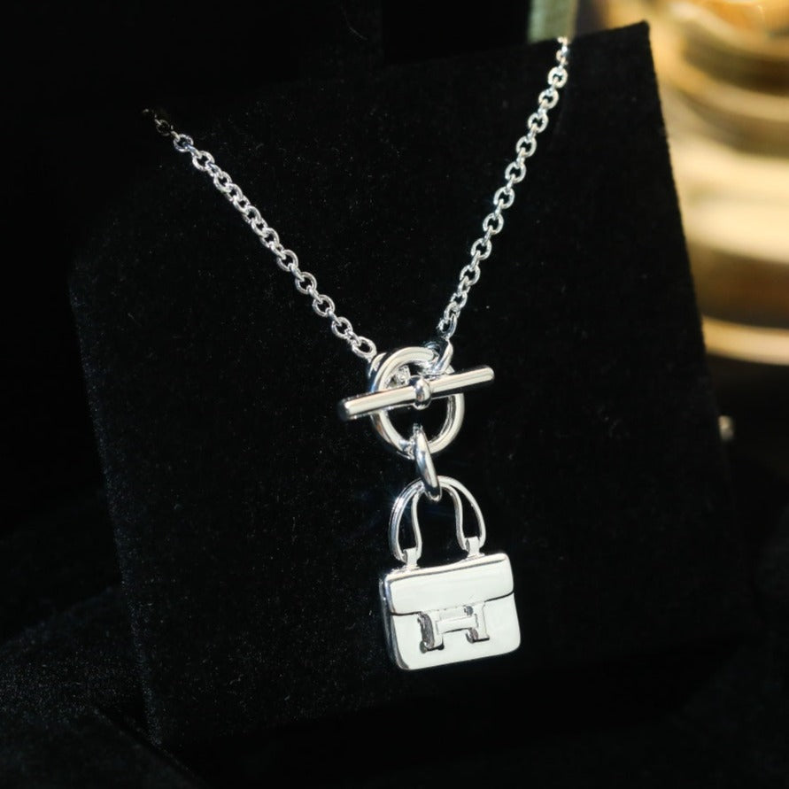 [Panda Jewelry]POP H PEDANT SILVER NECKLACE