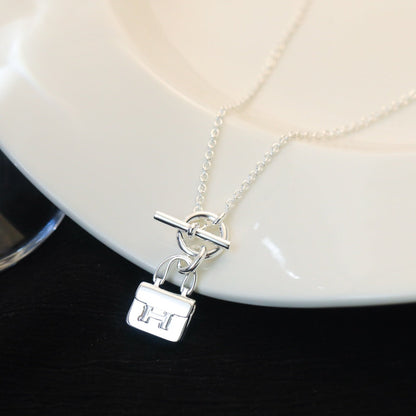[Panda Jewelry]POP H PEDANT SILVER NECKLACE