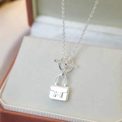 [Panda Jewelry]POP H PEDANT SILVER NECKLACE