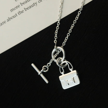 [Panda Jewelry]POP H PEDANT SILVER NECKLACE