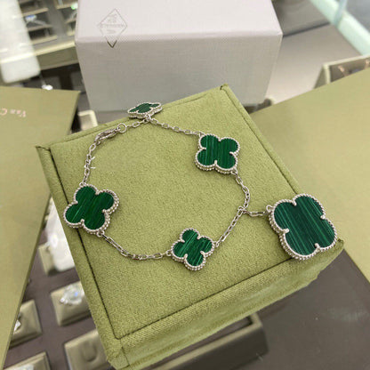 [Panda Jewelry]CLOVER 5 MOTIFS SIVLER MALACHITE BRACELET