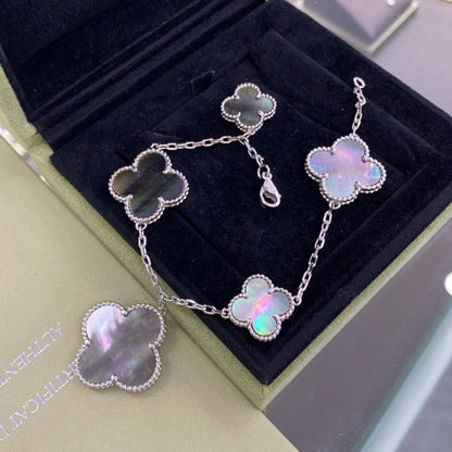 [Panda Jewelry]CLOVER 5 MOTIFS SIVLER DARK MOP BRACELET