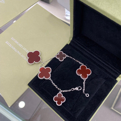 [Panda Jewelry]CLOVER 5 MOTIFS SIVLER CARNELIAN BRACELET