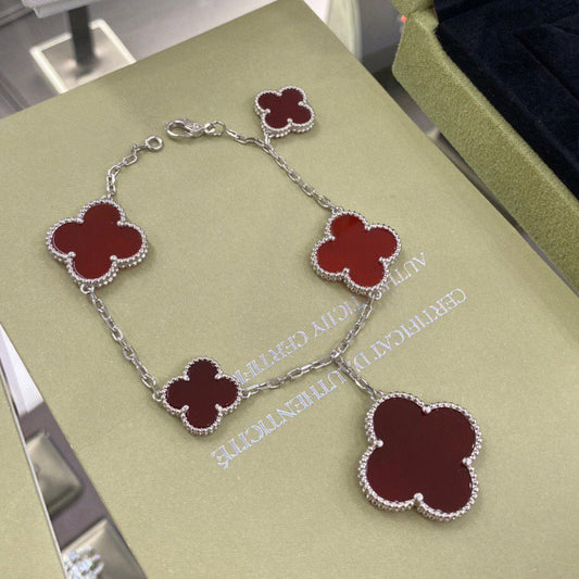 [Panda Jewelry]CLOVER 5 MOTIFS SIVLER CARNELIAN BRACELET