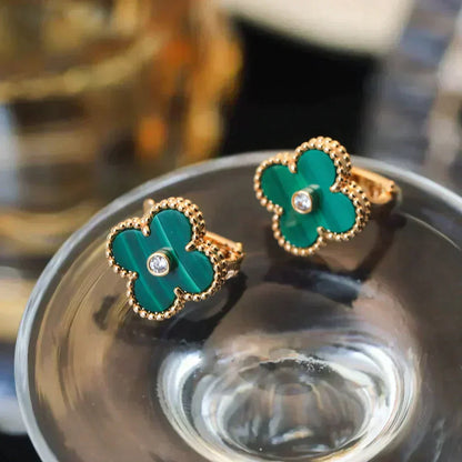 [Panda Jewelry]CLOVER MEDIUM 1 MOTIFS MALACHITE DIAMOND EARRINGS