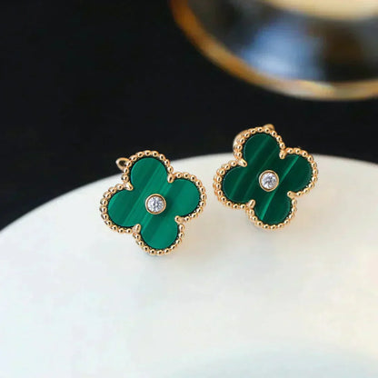 [Panda Jewelry]CLOVER MEDIUM 1 MOTIFS MALACHITE DIAMOND EARRINGS