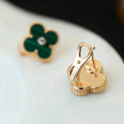 [Panda Jewelry]CLOVER MEDIUM 1 MOTIFS MALACHITE DIAMOND EARRINGS