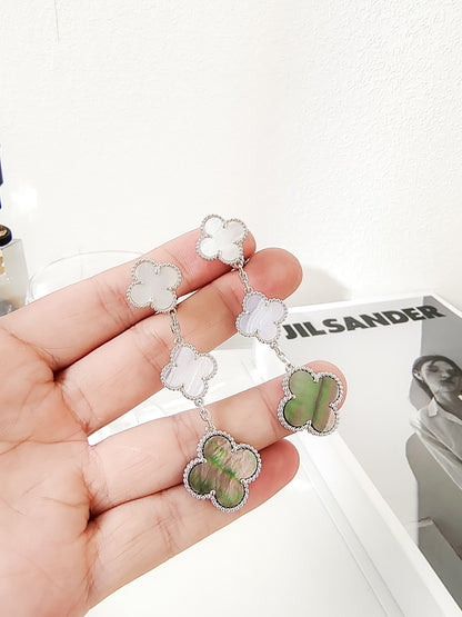 [Panda Jewelry]CLOVER 3 MOTIFS CHALCEDONY DARK MOP SILVER EARRINGS