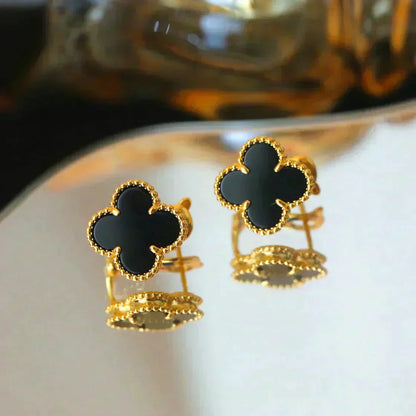 [Panda Jewelry]CLOVER MEDIUM 1 MOTIFS  ONYX STUD EARRINGS