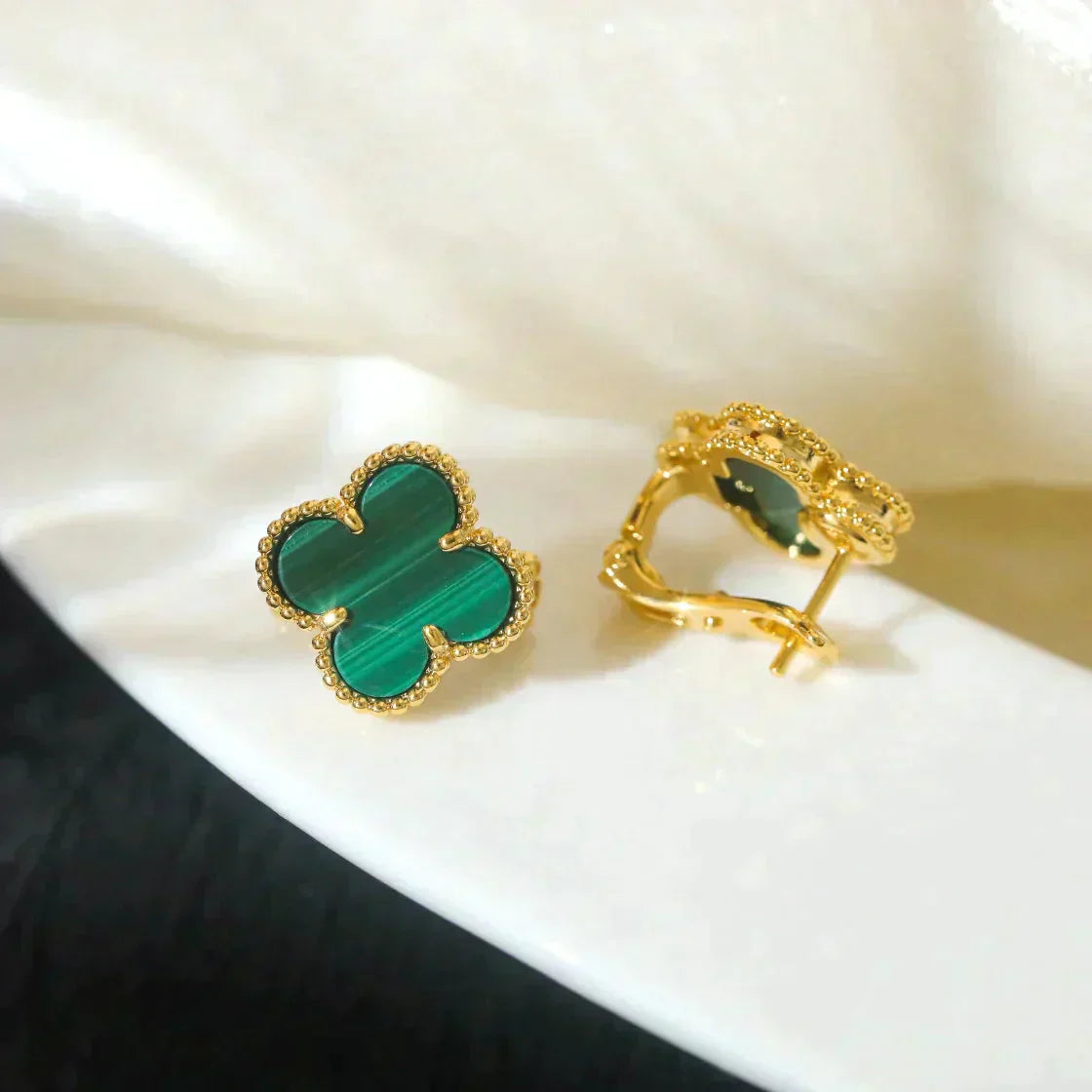 [Panda Jewelry]CLOVER MEDIUM 1 MOTIFS MALACHITE  EARRINGS