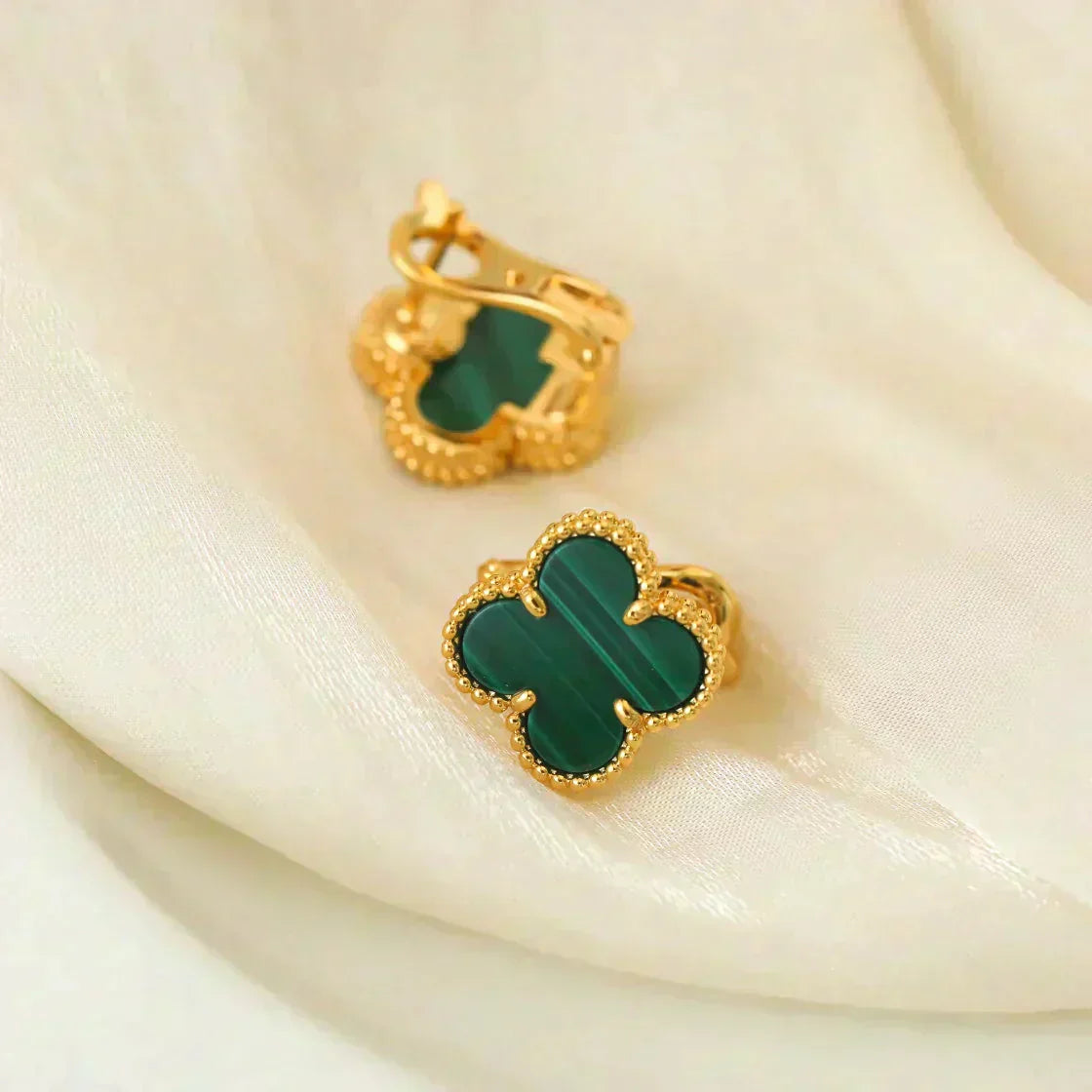 [Panda Jewelry]CLOVER MEDIUM 1 MOTIFS MALACHITE  EARRINGS