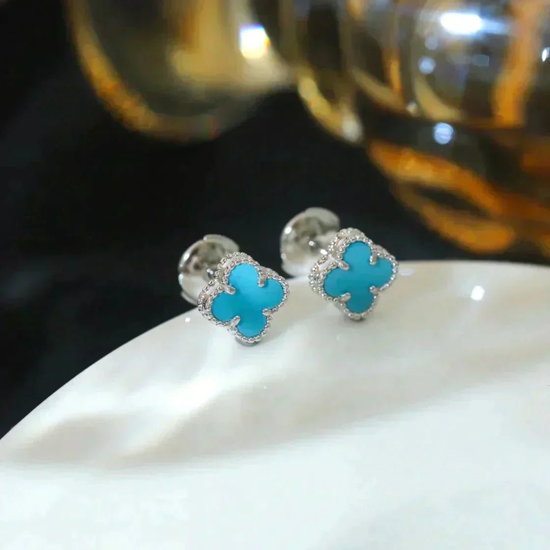 [Panda Jewelry]CLOVER MINI 9.5MM ONYX STUD EARRINGS SILVER