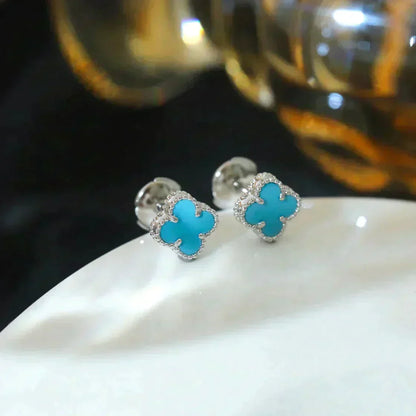 [Panda Jewelry]CLOVER MINI 9.5MM ONYX STUD EARRINGS SILVER