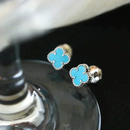[Panda Jewelry]CLOVER MINI 9.5MM ONYX STUD EARRINGS SILVER